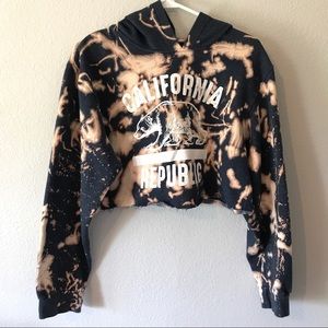 Bleach dye California republic crop top hoodie